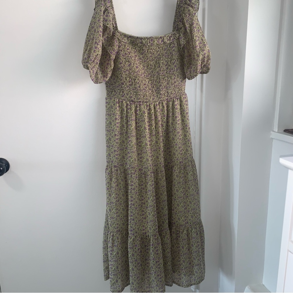 NWT Nasty Gal Green Floral Midi smoked‎ Dress Size US 8 boho  summer wear smoked